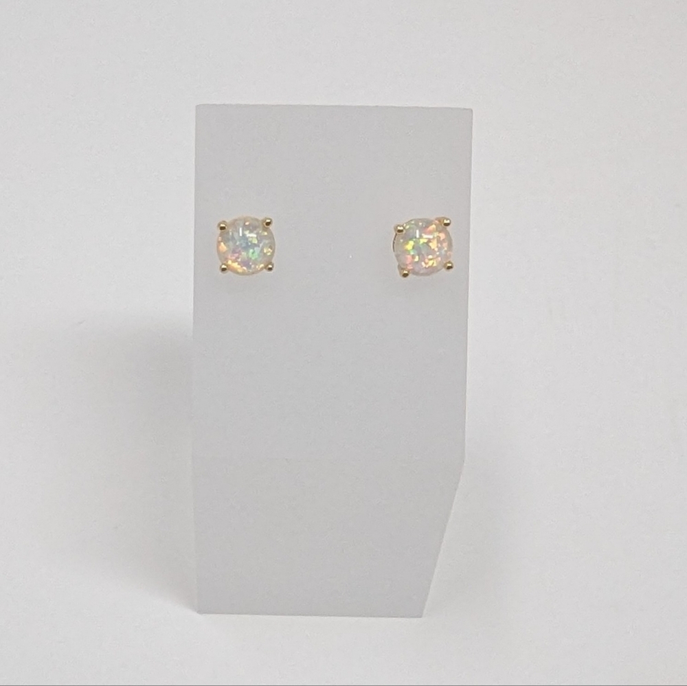 6MM White Fire Opal Gold Setting Stud Earrings Screw On